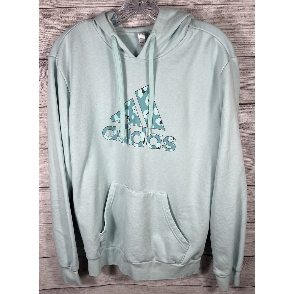 Adidas Womens Animal Print Logo Hoodie Sweatshirt Mint Green Size Medium
